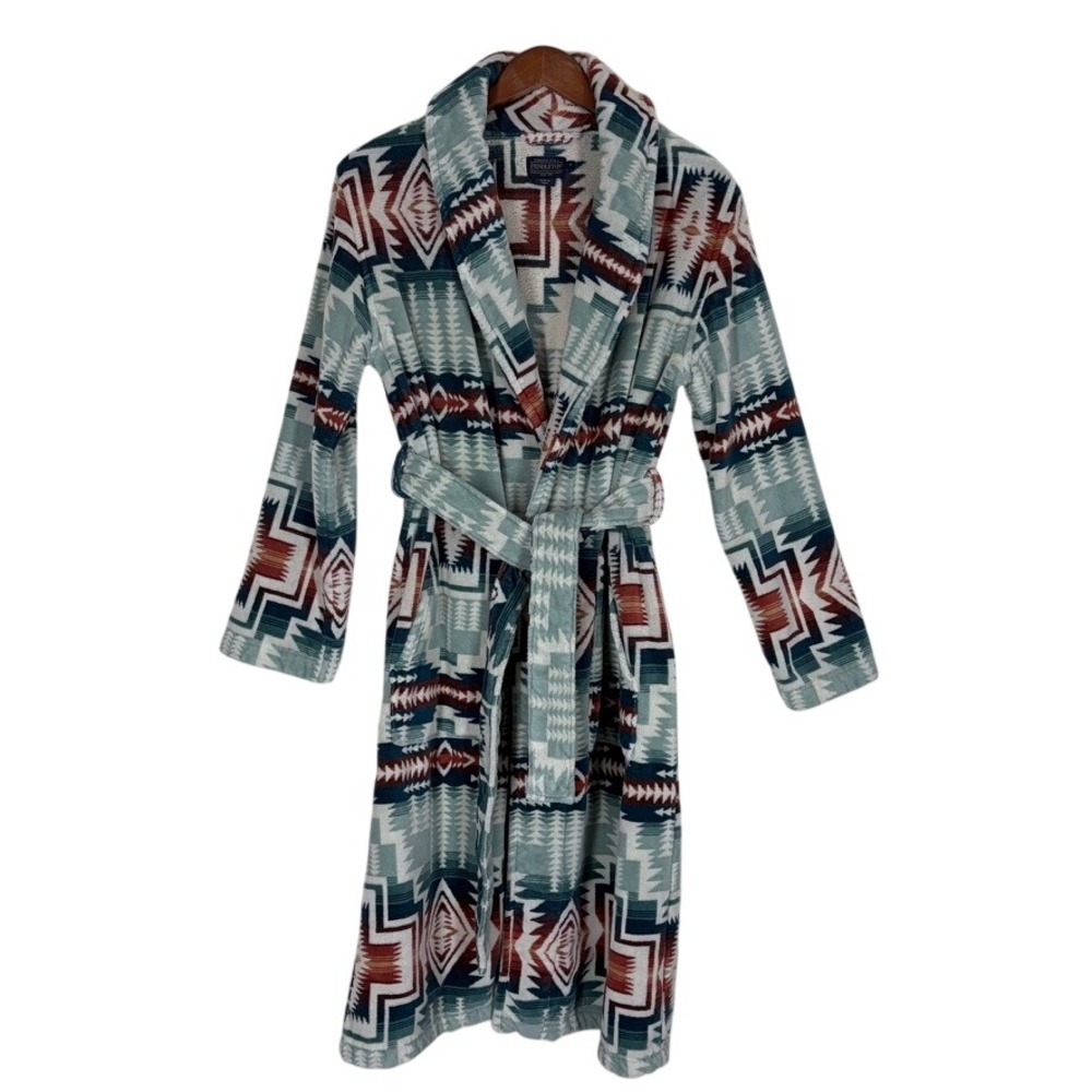 Pendleton Womans Bathrobe S Silver Blue Harding Star Aztec Robe Unisex Cotton